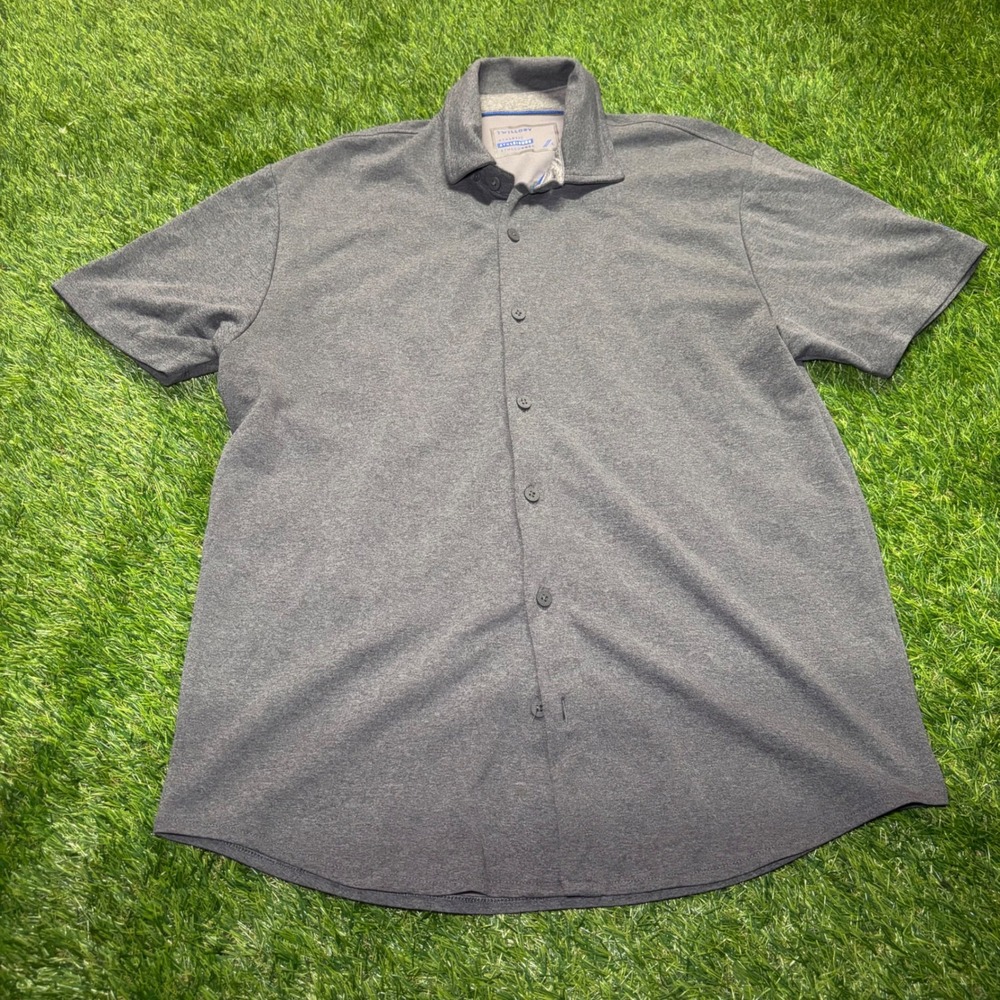 Twillory Athleisure Athlounger Gray Heather Short Sleeve Button Down Shirt Large